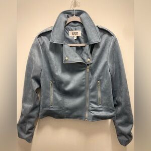 BB Dakota by Steve Madden Women's Soft Blue Faux Suede Moto Jacket